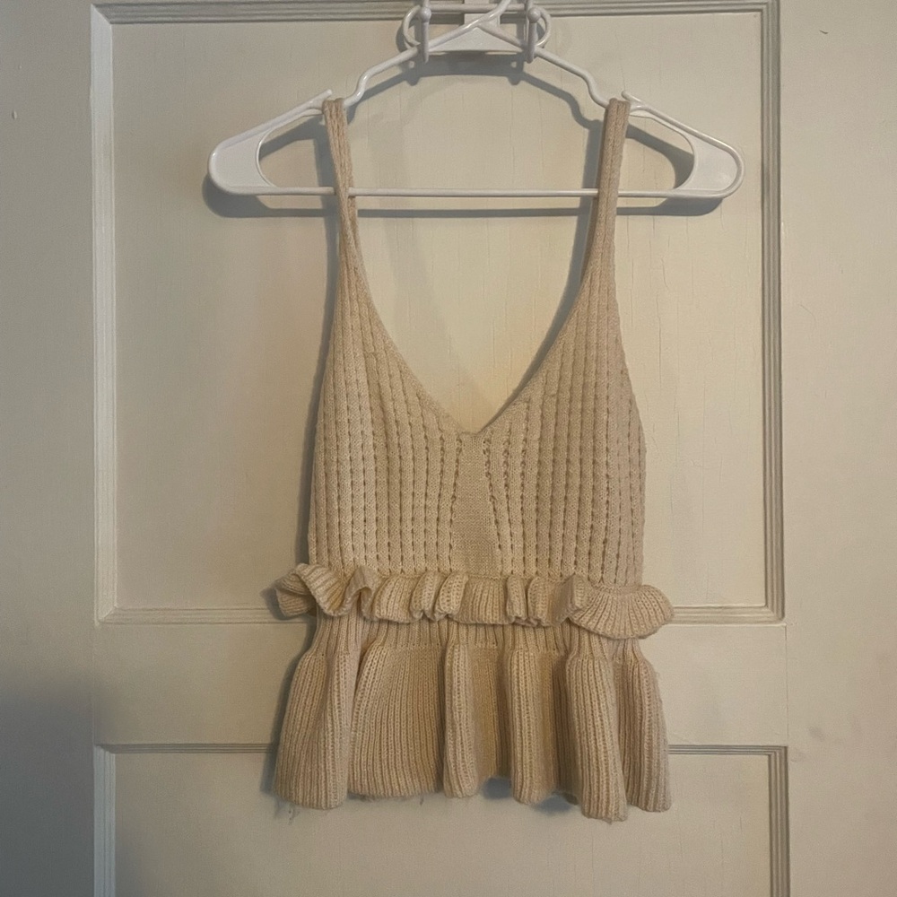 Women's Beige Knit Peplum Top